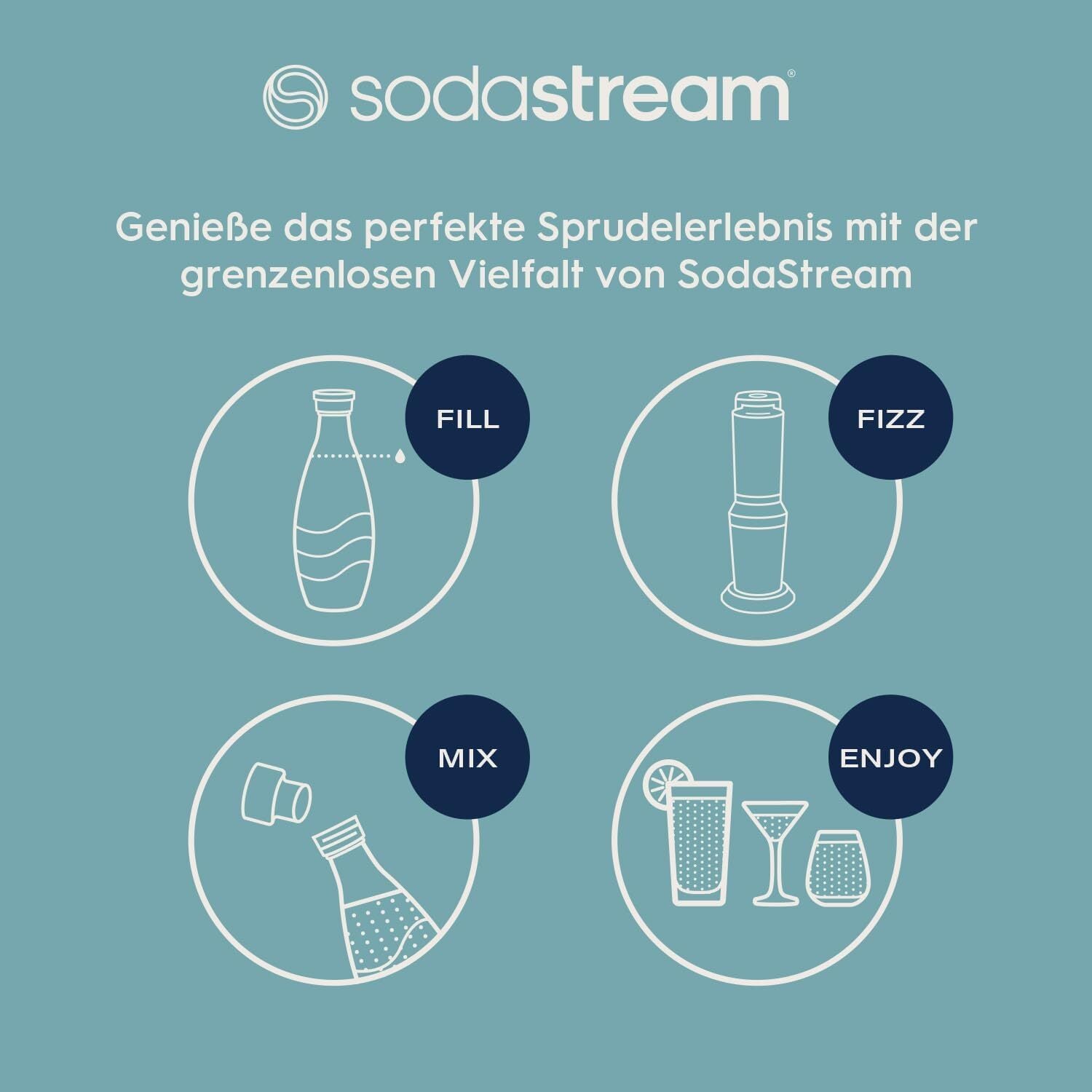 wassersprudler crystal 3.0 quick connect co2 zylinder und 2x glaskaraffen, silber, schwarz/titan, 45 cm