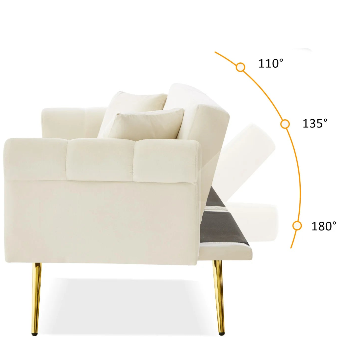 2-Sitzer-Schlafsofa aus Samt – mit verstellbarer Rückenlehne & Metallfüßen