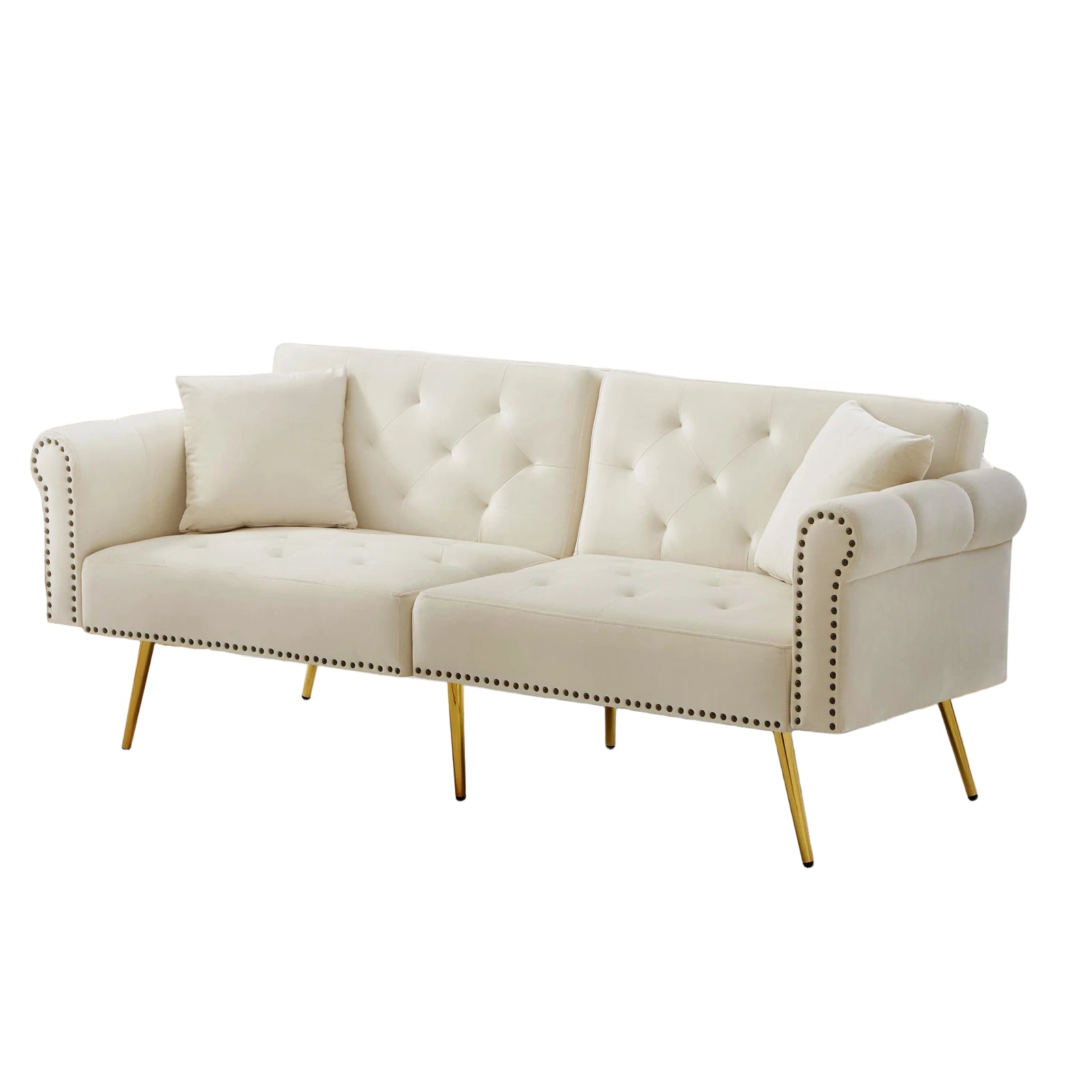 2-Sitzer-Schlafsofa aus Samt – mit verstellbarer Rückenlehne & Metallfüßen