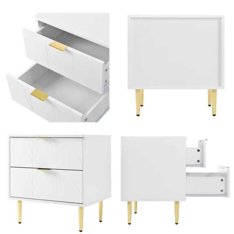 Luxuriöses Nachttisch-Set – Modernes Design mit vergoldeten Füßen & floralen Knopfdetails