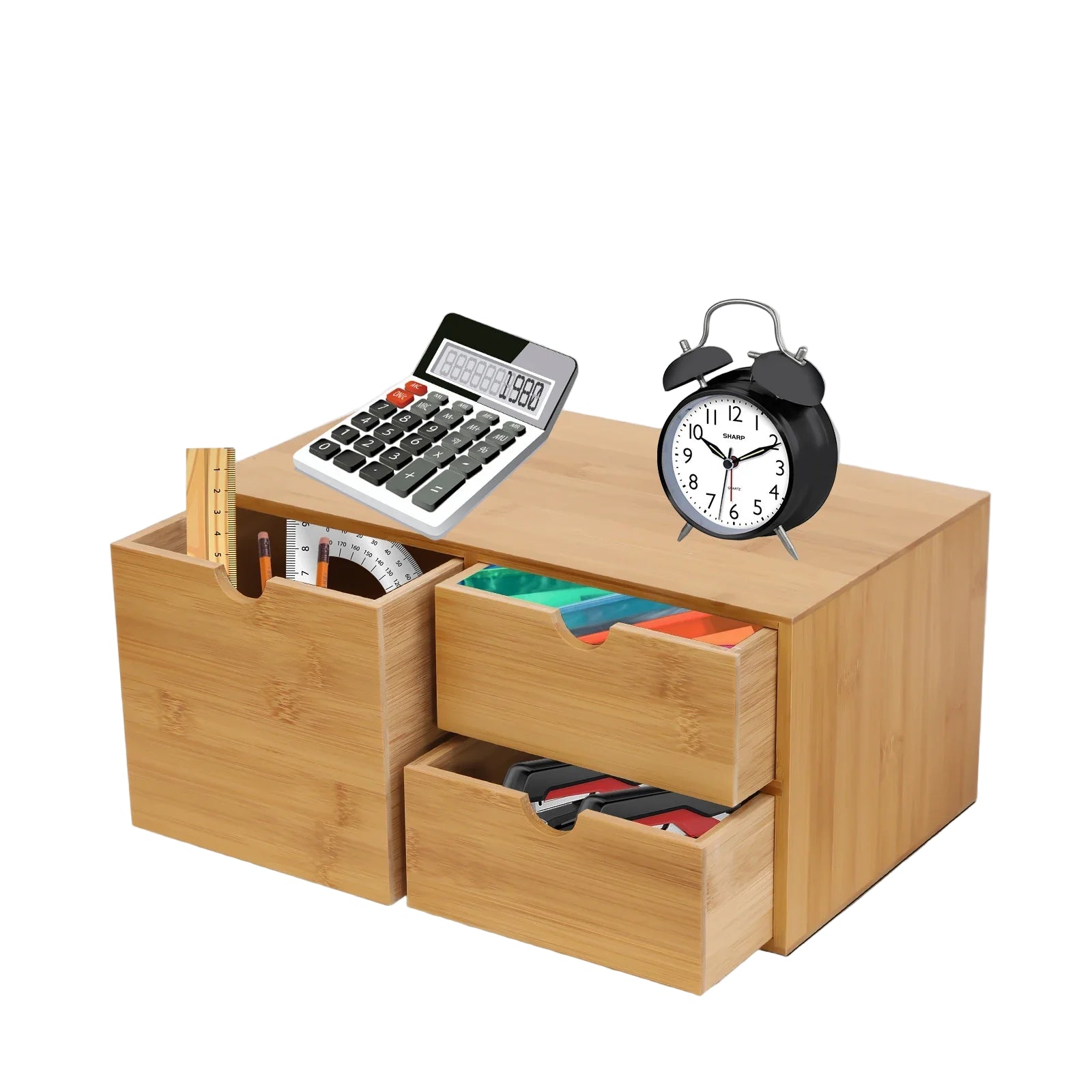 Schreibtisch-Organizer aus Bambus – 3 Schubladenbox für Zuhause & Büro